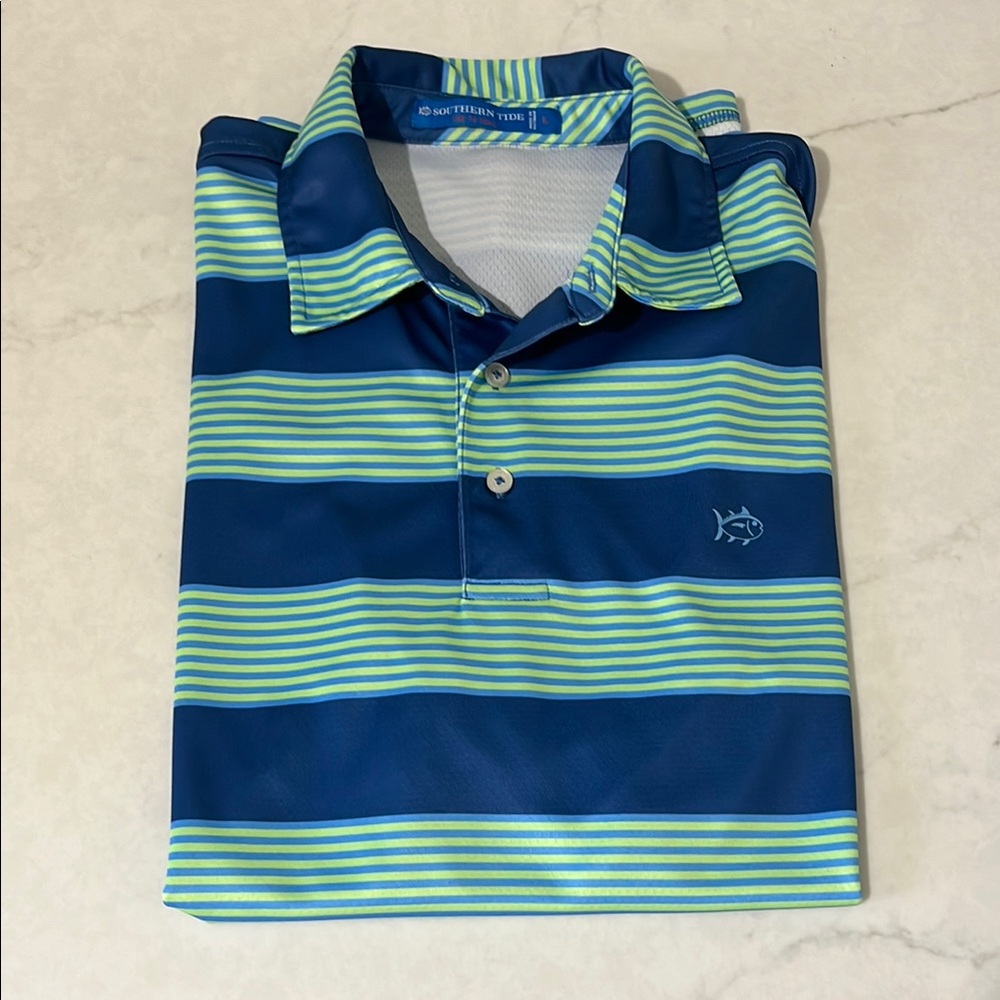 NWOT Southern Tide Men's Blue and Green Striped Shirt Size Large